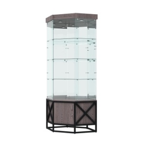 Витрина стеклянная "ЛОФТ СТИЛЬ" угловая №119 шестигранная (без дверки, задние стенки - зеркало), Ясень Анкор темный - U31105