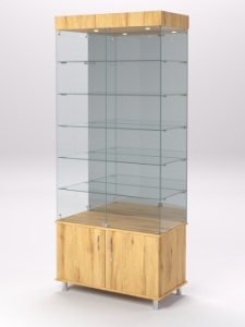 Витрина стеклянная "ПРИМА МОДЕРН" №503 (с дверками, задняя стенка - зеркало), Дуб Золотистый