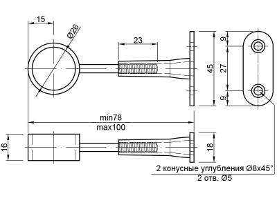 Держатель трубы дистанционный сквозной регулируемый d=25mm, R-50/R (651.CR), хром