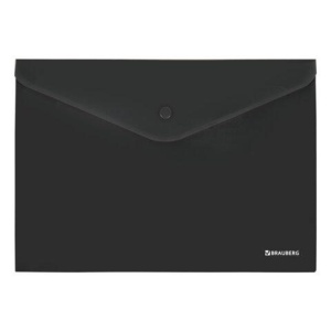 Папка-конверт с кнопкой BRAUBERG "SUPER", А4, матовая непрозрачная, черная, ПРОЧНАЯ 0,2 мм, 272879