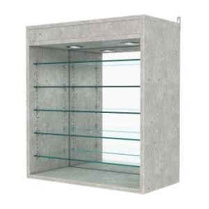 Витрина настенная с регулировочными полками №1-8ГГ-РЕГ с зеркалом и с подсветкой, Метрополитан Грей