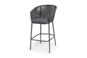 "Бордо" стул барный плетеный из роупа, каркас из стали темно-серый (RAL7024) муар, роуп серый 15мм, ткань темно-серая 027 NEWцвет Серый