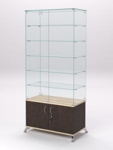 Витрина стеклянная "ПРИМА КЛАССИК" №505 (с дверками, задняя стенка - стекло), Дуб Венге и Дуб Сонома