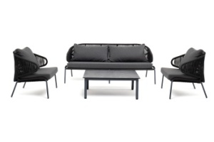 "Милан" лаунж-зона 5-местная плетеная из роупа (веревки), каркас алюминиевый серый, роуп темно-серыйцвет Темно-серый