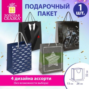 Пакет подарочный (1 штука) 26х13х32 см (L), "Man Style", ассорти, фольга, выборочный лак, ЗОЛОТАЯ СКАЗКА, 700813