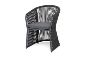 "Романо" стул плетеный из роупа, каркас алюминий темно-серый (RAL7024) муар, роуп темно-серый круглый, ткань темно-серая 027цвет Темно-серый