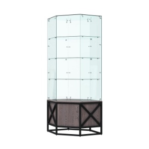 Витрина стеклянная "ЛОФТ СТИЛЬ" угловая №118 шестигранная (без дверки, задние стенки - стекло), Ясень Анкор темный - U31105