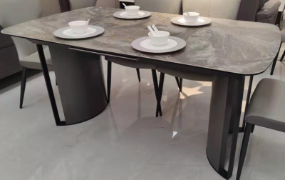 Стол RASMUS 160 KL-80 Серый мрамор, итальянская керамика / черный каркас, ®DISAUR