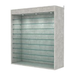 Витрина настенная с регулировочными полками №4-7ГГ-РЕГ с подсветкой, Метрополитан Грей