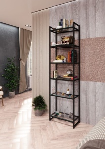 Стеллаж с полками PORTA ПС-2006Ч, 205 × 59 × 30 см, 6 полок — Стекло