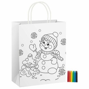 Пакет-раскраска НАБОР 8 шт., новогодний, 32х13х26 см + масляные пастельные мелки, ЗОЛОТАЯ СКАЗКА, 591975