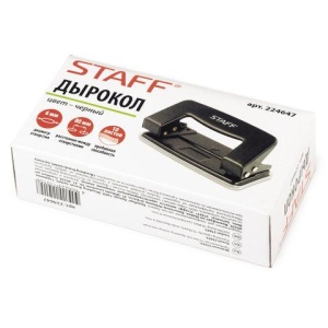 Дырокол металлический STAFF, до 10 листов, без линейки, черный, 224647
