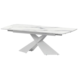 Стол раздвижной Модерн Обеденные столы в пластике Модерн 1400х945+300 (Н-3833) Мрамор Белый/Белый муар