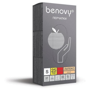 Перчатки латексные смотровые BENOVY High Risk 25 пар (50 шт.), неопудренные, повышенной прочности, размер L (большой), синие, -