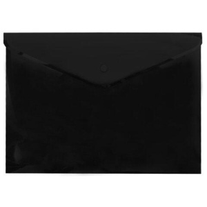 Папка-конверт с кнопкой прозрачная А4, BRAUBERG "UNIVERSAL", до 100 листов, черная, 0,15 мм, 273072