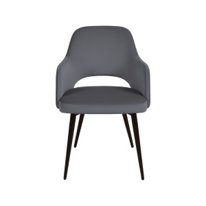 Стул Вильям с подлокотниками, бархат серый 27/ черный конус