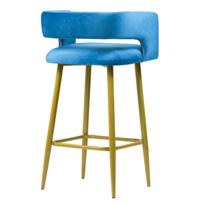 Стул барный Mars, велюр голубой Романтика 54, ножки металл золото