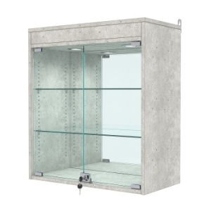 Витрина настенная с регулировочными полками №1-4АГ-РЕГ с зеркалом и подсветкой, Метрополитан Грей