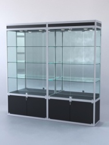 Витрина "ПРЯМОУГОЛЬНАЯ" №1-2м-400-3 (задняя стенка - зеркало), Черный