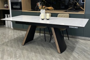 Стол РАНДЕВУ 160 БЕЛЫЙ МРАМОР МАТОВЫЙ 9806035 , керамика / Черный, Орех эко,