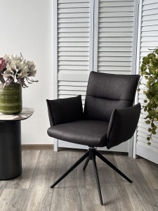 Стул ДИН (DEAN) 360 град.поворот. цвет ТЕМНО-СЕРЫЙ, экокожа Maison 99# / Черный, ®DISAUR
