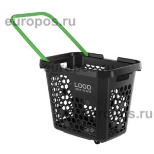 Корзина-тележка пластиковая TECHNO XL, 80 литров, черная, ручка салатовая