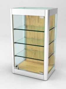 Витрина из профиля настенная "ВАЙБ ИКС" №6-3П-ДСП-220 (задняя стенка ДСП), Дуб Золотистый