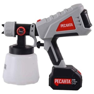 Краскопульт аккумуляторный, 20В, 1.0л, 800 мл/мин, сопло 1-2.5 мм, 1х4А*ч, РЕСАНТА АКП-20Li, 75/17/3