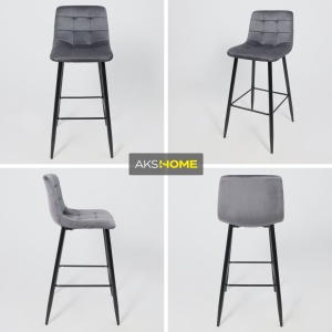 Стул барный Stella, серый, велюр