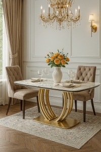 Стол МАТЕРА (MATERA) 160 цвет KL-188 Контрастный мрамор матовый, итал. керамика/ ШАМПАНЬ, ®DISAUR