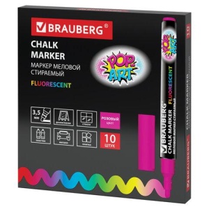 Маркер меловой BRAUBERG "POP-ART", сухостираемый, для гладких поверхностей, 3,5 мм, РОЗОВЫЙ, 151522