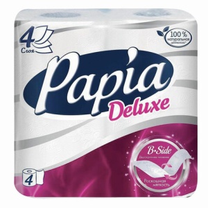 Бумага туалетная быт., спайка 4 шт., 4-слойная (4х14,8 м), PAPIA DELUXE/ELITE, белая, 50202822/502040