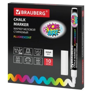 Маркер меловой BRAUBERG "POP-ART", сухостираемый, для гладких поверхностей, 3,5 мм, БЕЛЫЙ, 151519