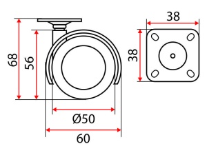 Опора колёсная D50 чёрная, на площадке (резиновый ход), Россия