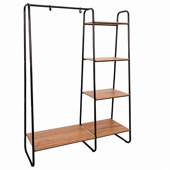 Вешалка-стеллаж "Скандинавия-1", 1470х1100х385 мм, 5 полок, металл/ЛДСП, черная/дуб, ГСС1 Ч