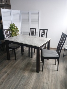 Стол TME-6931 MBH белый мрамор SWEDEN / BB темный орех