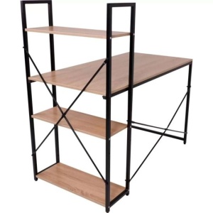 Стол письменный ONYX со стеллажом, светлый дуб, черный металл