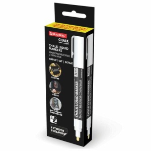 Маркеры меловые CHALK LIQUID MARKER, БЕЛЫЕ, НАБОР 3 шт., 3 мм, СТИКЕРЫ В ПОДАРОК, BRAUBERG, 152595