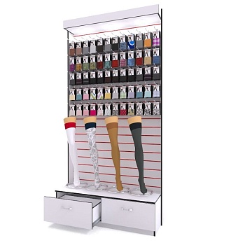 СП-4 Стеновая панель с накопителем  с ящиками торговое оборудование цвет Белый с черной кромкой