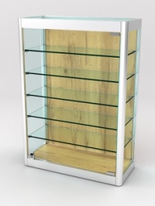 Витрина из профиля настенная "ВАЙБ ИКС" №2-5П-ДСП-220 (задняя стенка ДСП), Дуб Золотистый