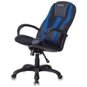 Кресло компьютерное VIKING-9/BL+BLUE, подушка, экокожа/ткань, черное/синее