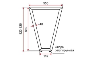 Опора для кухонной столешницы V-образная, 40х40, 820x550x182+5мм, усиленная, алюминий матовый (RAL9006)