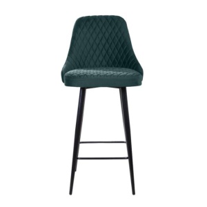 Стул барный William, бархат зелёный / черный конус