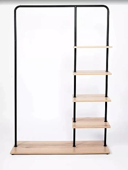 Вешалка напольная Отрада с пятью полками для одежды и обуви из ЛДСП, 1000х330х1500Н, черная/дуб