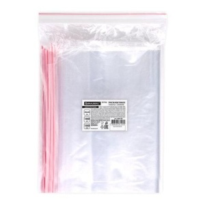 Пакеты ZIP LOCK "зиплок" СВЕРХПРОЧНЫЕ, комплект 100шт,30х40см, ПВД, 100мкм., BRAUBERG EXTRA, 608184