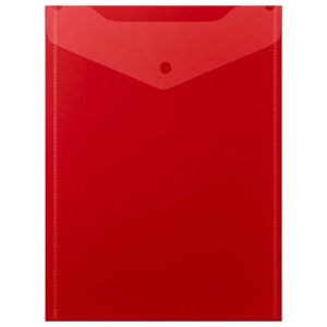 Папка-конверт с кнопкой прозрачная А4 BRAUBERG UNIVERSAL, вертикальная, красная, 0,15 мм, 273077