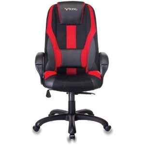 Кресло компьютерное VIKING-9/BL+RED, подушка, экокожа/ткань, черное/красное