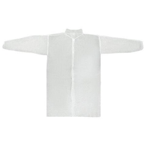 Халат одноразовый белый на липучке КОМПЛЕКТ 10 шт, XXL 110 см, резинка, 25 г/м2, KLEV