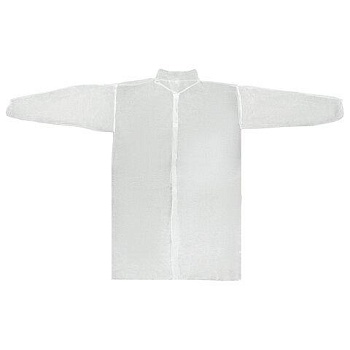 Халат одноразовый белый на липучке КОМПЛЕКТ 10 шт, XXL 110 см, резинка, 25 г/м2, KLEV