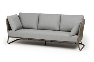 "Багамы" диван 3-местный плетеный из роупа, каркас алюминий бежево-серый (RAL7006) муар, роуп серо-коричневый 23мм, ткань светло-сераяцвет серо-коричневый